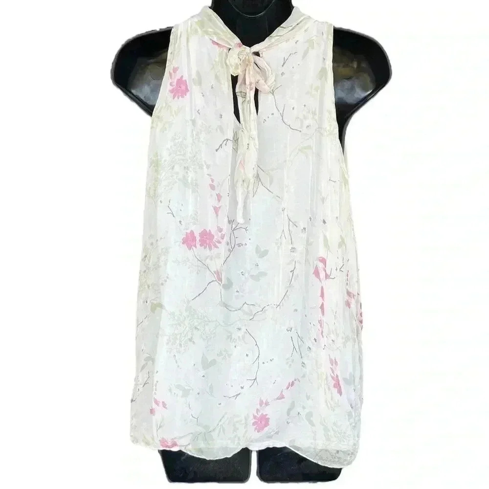 Elena Baldi Silk Sleeveless Tie Neck Tank - Size Large | G002 - Picture 2 of 6
